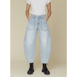 Avec Les Filles Barrel Jeans Womens Sz 26 Light Wash High Rise Balloon Leg Denim